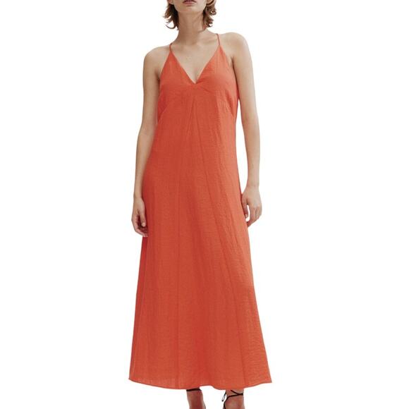 H&M XXL NEW Y2K Womens Red Orange Midi Slip Dress Spaghetti Strap Retro Silky - Picture 1 of 10